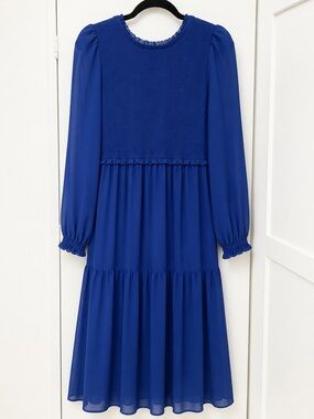 Wilfred Royal Blue Smocked Bodice Tiered Chiffon Dress